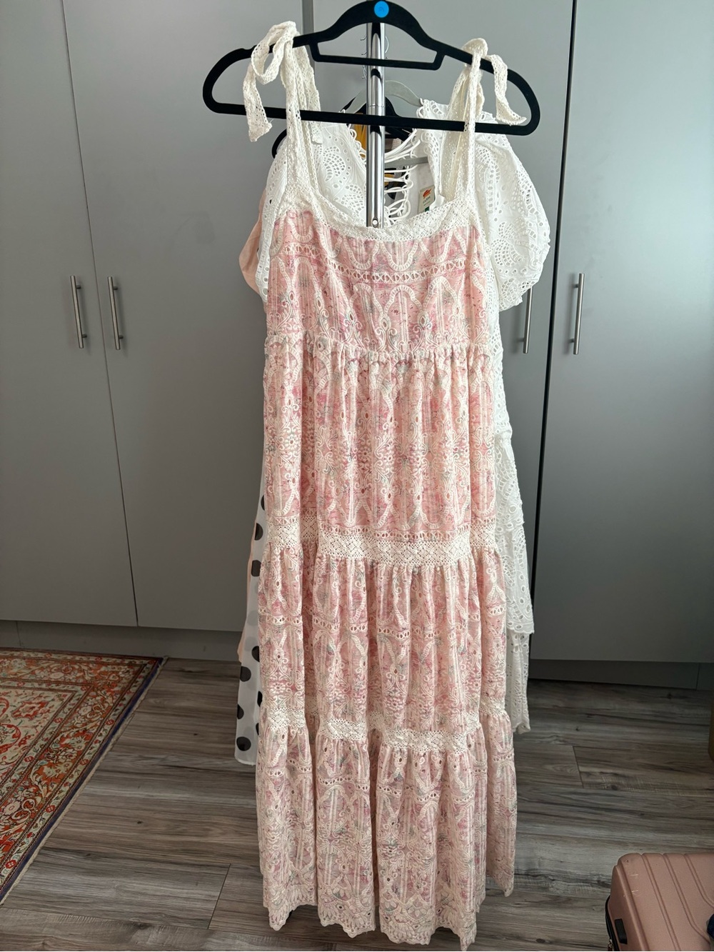 En Saison Pink & White Tiered Lace Boho Maxi Dress